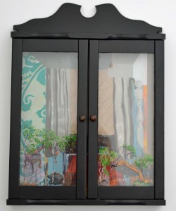 Bogged down in the Boggabri, 2014, oil on board and glass, wooden housing with glass doors, 53 x 39cm (closed)