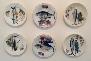 Bread and butter, collection of painted plates, 2016, Oil on repurposed plate, 15 - 17cm diameter