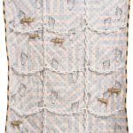 The downtrodden, 2018, screen printed reclaimed fabric, plastic chain and figures, enamel paint, cotton thread, woollen blanket, cotton wadding, 86 x 108cm, photo Brenton McGeachie
