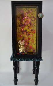Fascination 2014 gold leaf on ceramic, oil on wood, acrylic on wood, glass, metal, silk, polyester filling, led lights 73 x 25 x 26cm