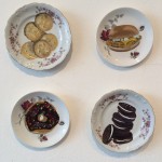 Appetiser, collection of painted plates, 2016, Oil on repurposed plate, 15 - 17cm diameter